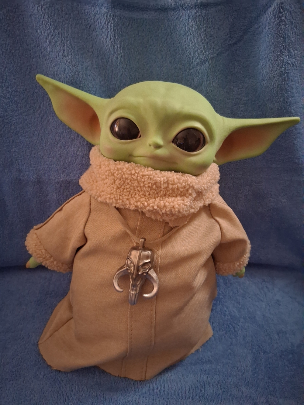 Star Wars Grogu Plush Baby Yoda in Green with Tan Robe and Silver Pendant